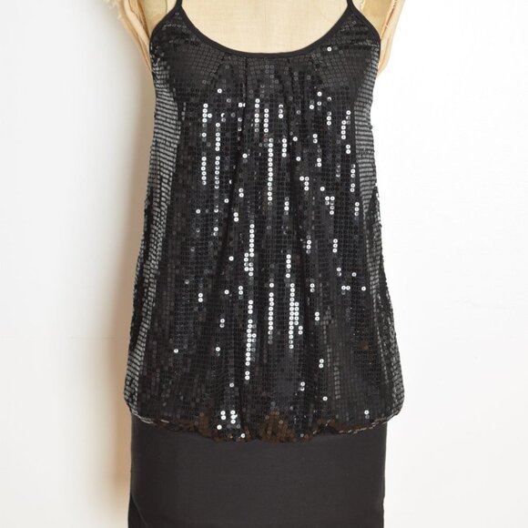vintage Y2K dress Wet Seal black sequin bloused drop waist mini party prom XS - Picture 2 of 9
